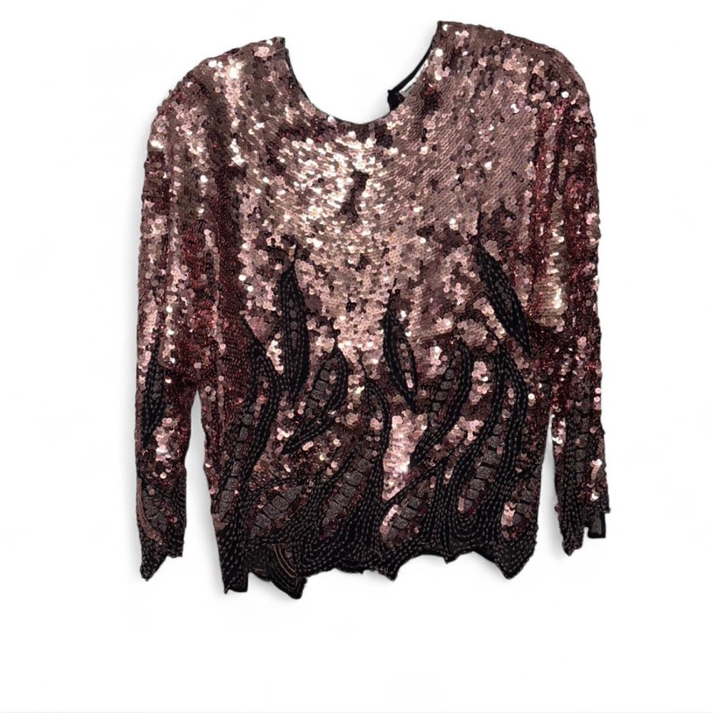 Oleg Cassini Pink and Black Sequin Blouse